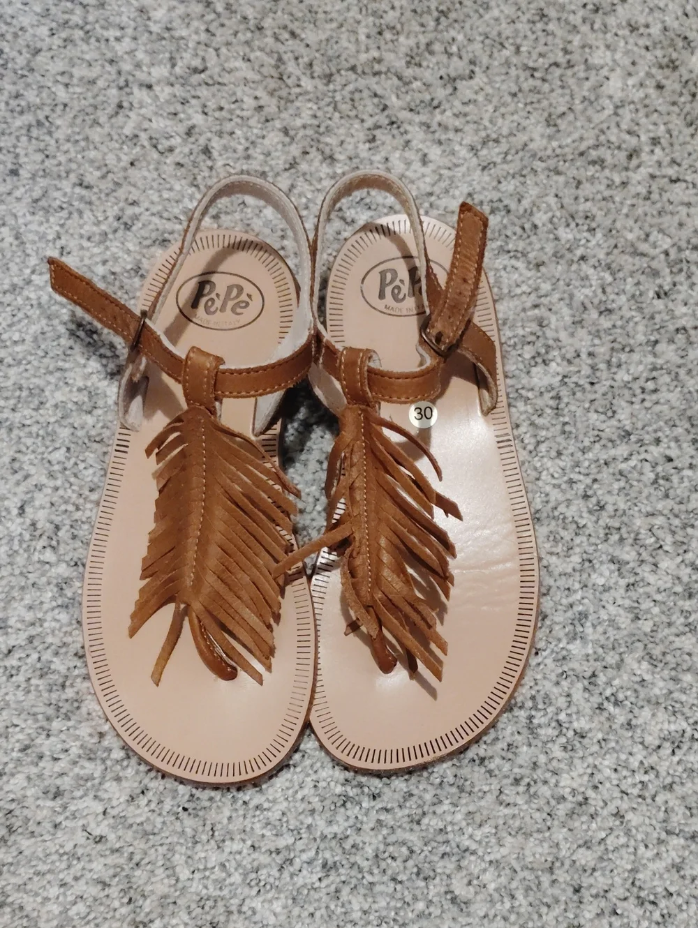 PèPè Tan Fringe Leather Slingback Sandals for Kids